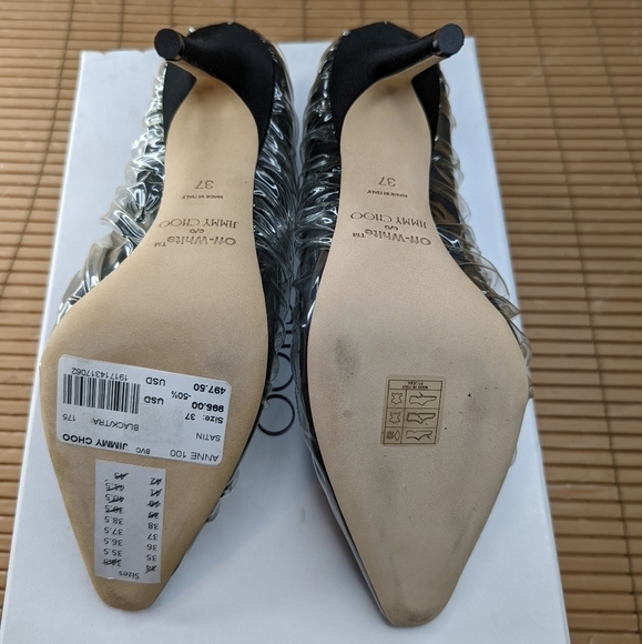Jimmy Choo Off White C/o Women's Anne 100 PVC Wrapped Satin Pump KB8 Black US 6 - Picture 9 of 9